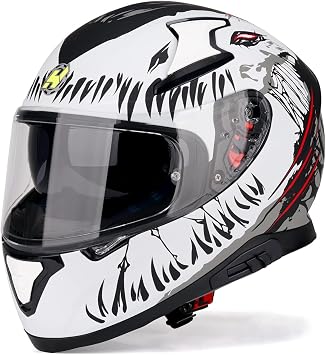 HAX Full Face Motorcycle DOT Approved Helmet with Dual Rear Wing and Pinlock Ready - Lightweight and Durable Motorbike Street Bike Helmet for Adults Impulse Devour White,S