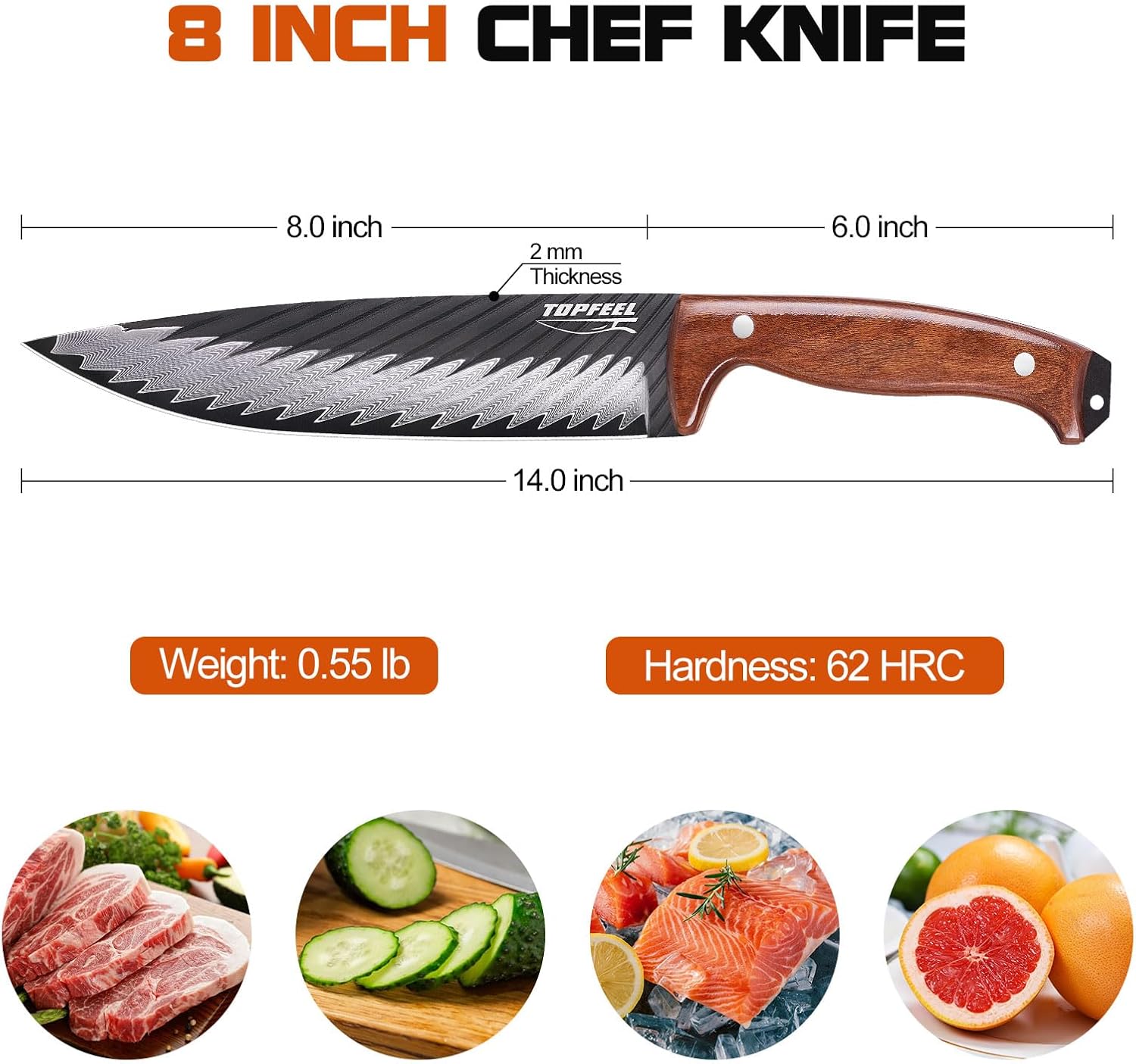 8 Inch Damascus Chef Knife, 67-Layer High Carbon Steel Kitchen Knife Sharp Japanese Chef Knives Full Tang, Professional Kitchen Knives with Wooden Ergonomic Handle