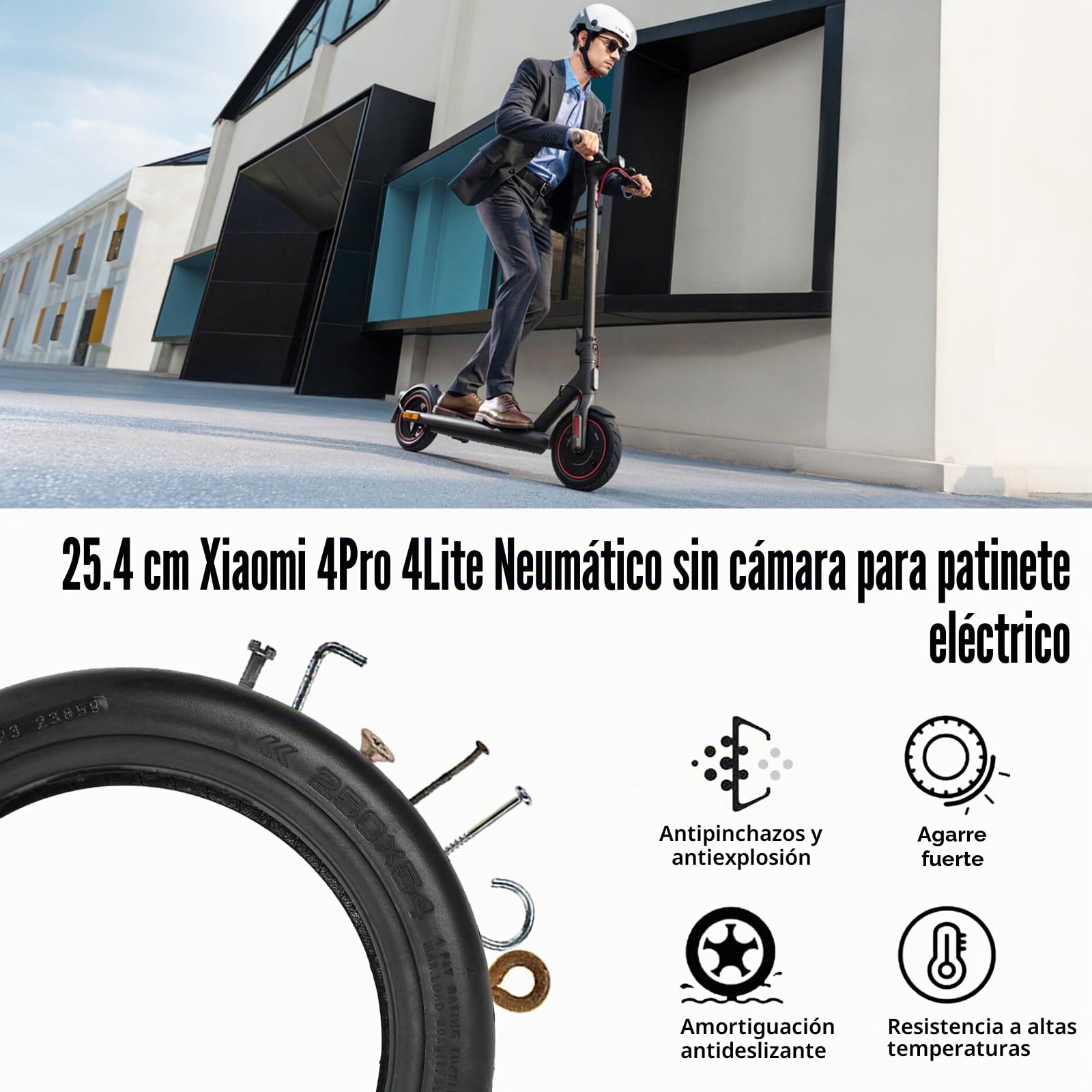 2 Piezas de 250 x 54 Neumáticos Sin Cámara de 10 Pulgadas para Xiaomi 4Pro/4Lite Scooter Eléctrico, Accesorios de Neumáticos Carretera Engrosados ​​a Prueba de Explosiones, Ruedas de Repuesto Scooter