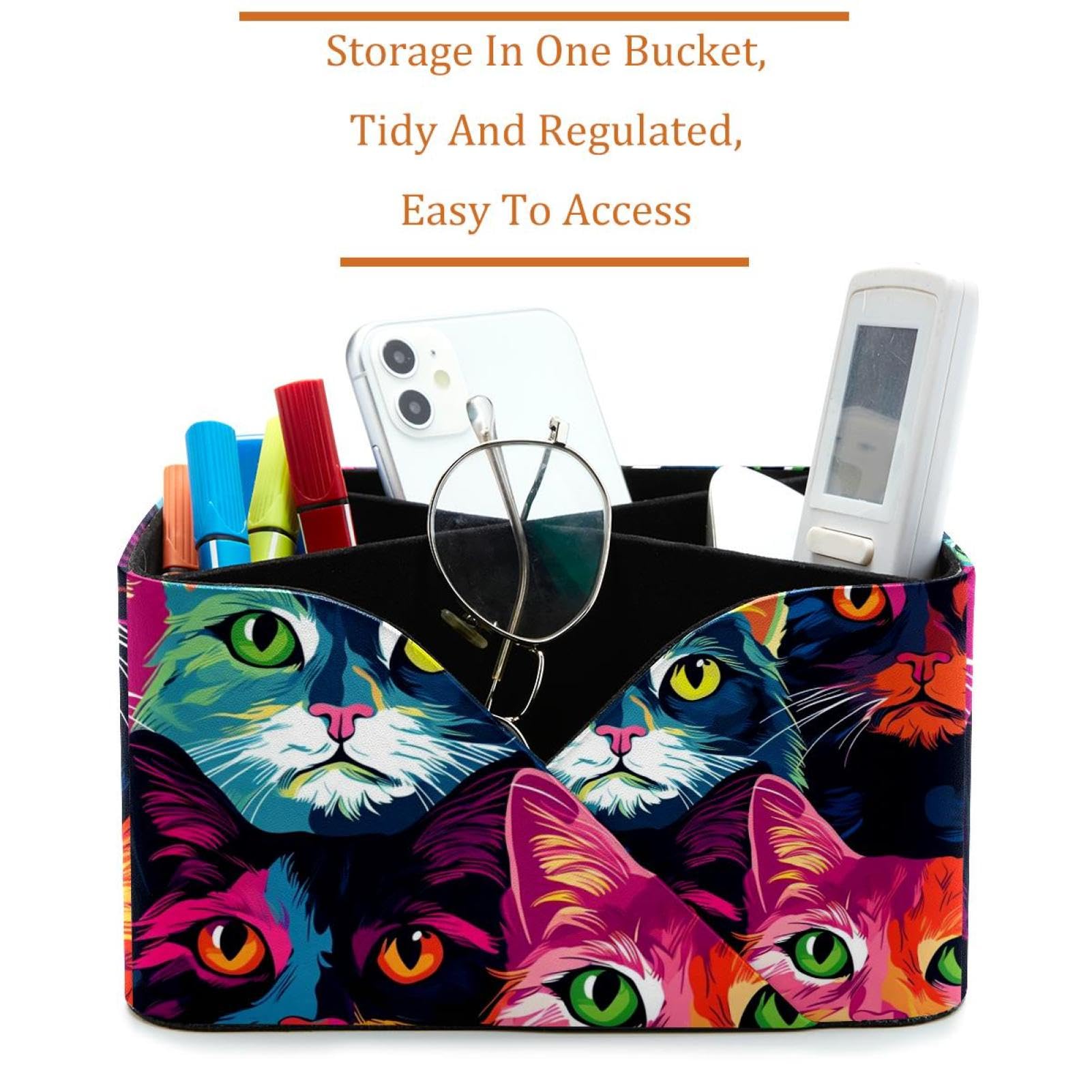 Pot à crayons pour bureau couleur chat grande capacité en cuir avec 4 emplacements
