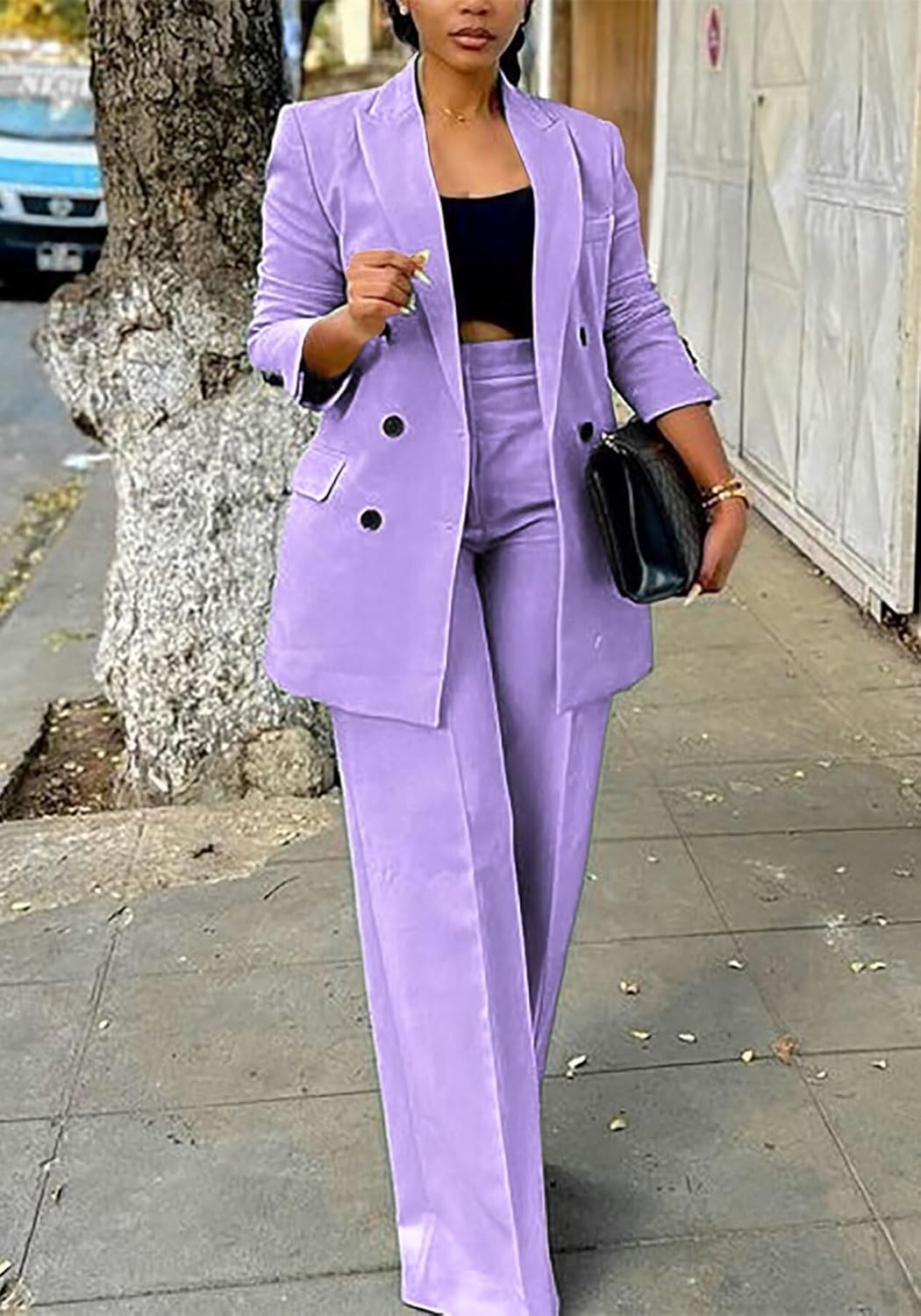 Vakkest Pant Suits for Women Dressy 2 Piece Outfit Business Casual Blazer Jackets and Wide Leg Work Office Slacks Set - Image 2