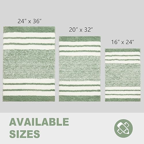 Miniatura 2 de CozeCube - Tapetes de baño a rayas, antideslizantes, peludos, esponjosos, lavables, microfibra absorbente, estéticos, bonitos, para lavabo, verde