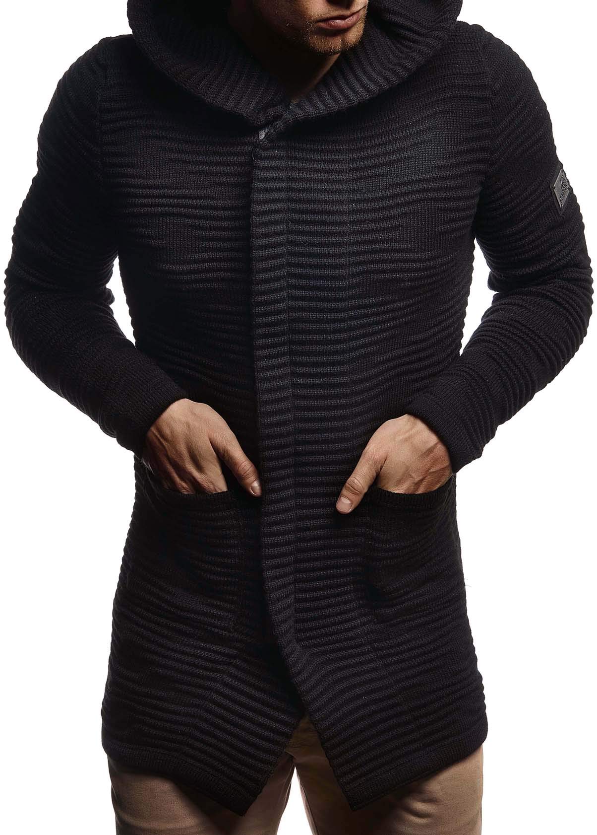 Leif Nelson Giacca Uomo in Maglia con Cappuccio Cardigan LN-5715