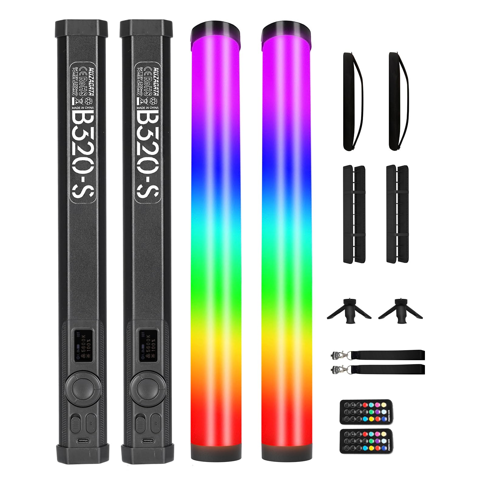 PHOTOOLEXRGB Light Wand with Upgraded Remote Control (2 Pack 2500K-9900K CRI95+ Full-Color RGB Tube Light 5200mAh Rechargeable Battery. Portable Photography Lighting Support Magnetic Attraction.