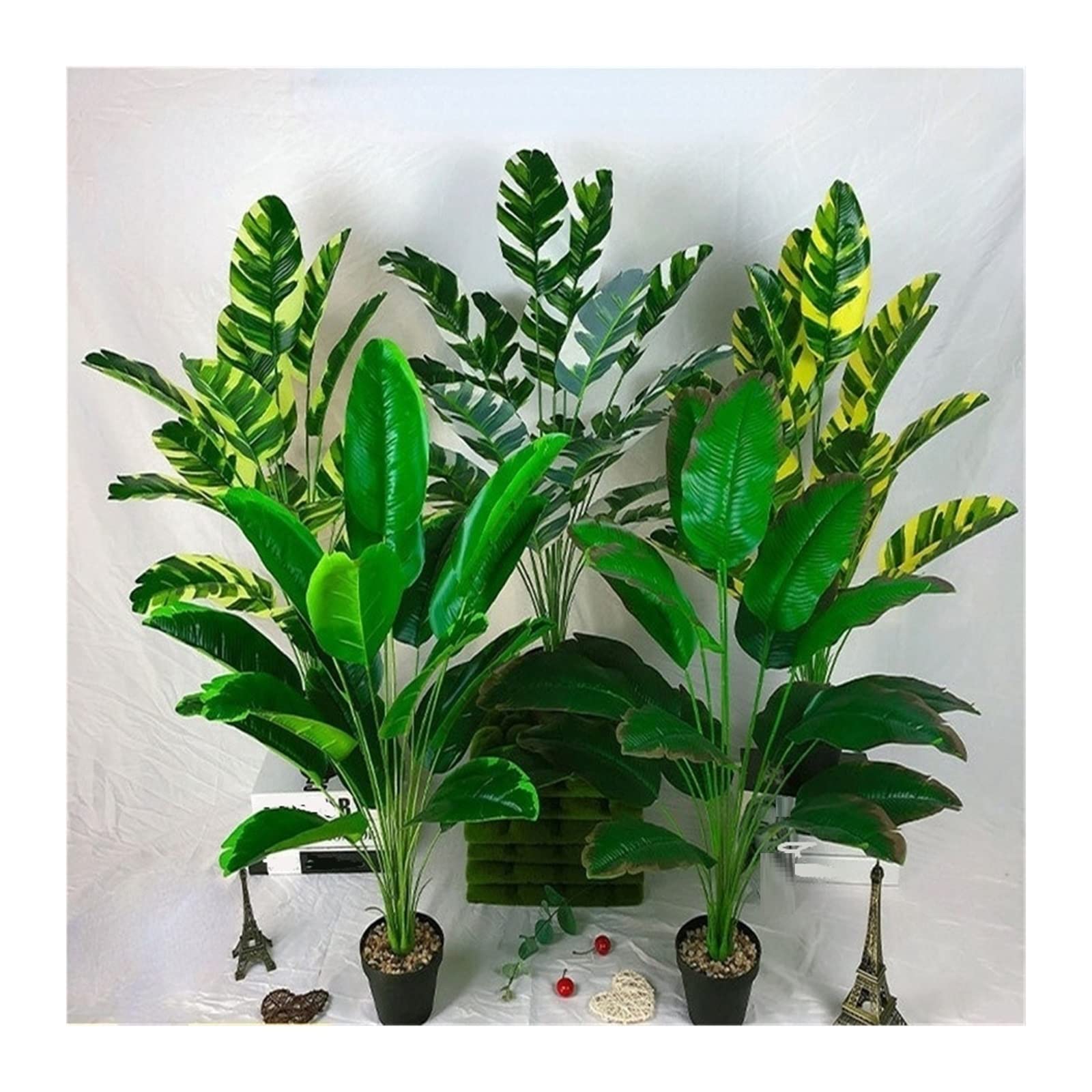 PlusFive Pianta Artificiale Uccello Del Paradiso (Strelitzia), Altezza 120 Cm, 8 Foglie, In Plastica, Con Vaso In Gesso, Ideale Per Decorazione Interni Ed Esterni - 4