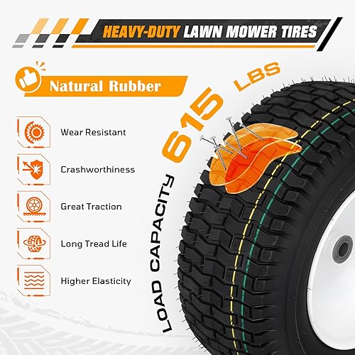 Miniatura 3 de Neumáticos para cortacésped de 16 x 6.50-8 con llanta, neumático de césped de goma natural para tractor L120 G100 G110, 145 190C, LA130 LA140 LA150