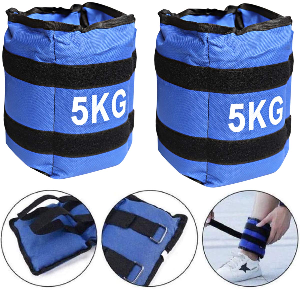 Pack de 2 Pesas de 5 Kilos. para Tobillos y/o muñecas, TAMAÑO: 40 x 16. para Correr, Gimnasio, Footing. Correas Ajustables, Transpirable. Máxima Comodidad.