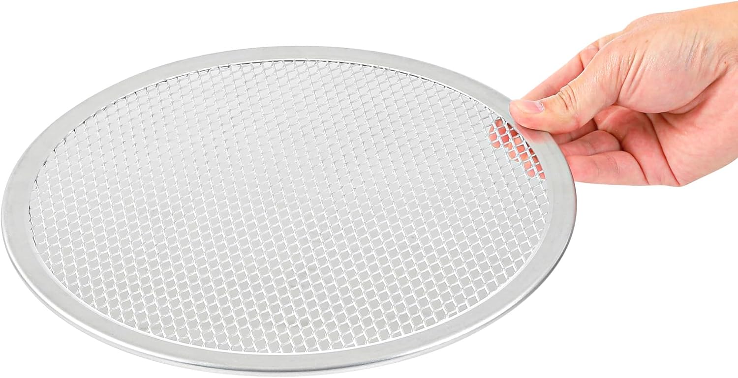 Restaurantware 9 Inch Aluminum Pizza Screen Pack of 12 Mesh Baking Tool For Crispy Crust, Lightweight Stackable Seamless Rim Rust-Resistant Baking Screen, Reusable for Pizzerias, Home Oven Use