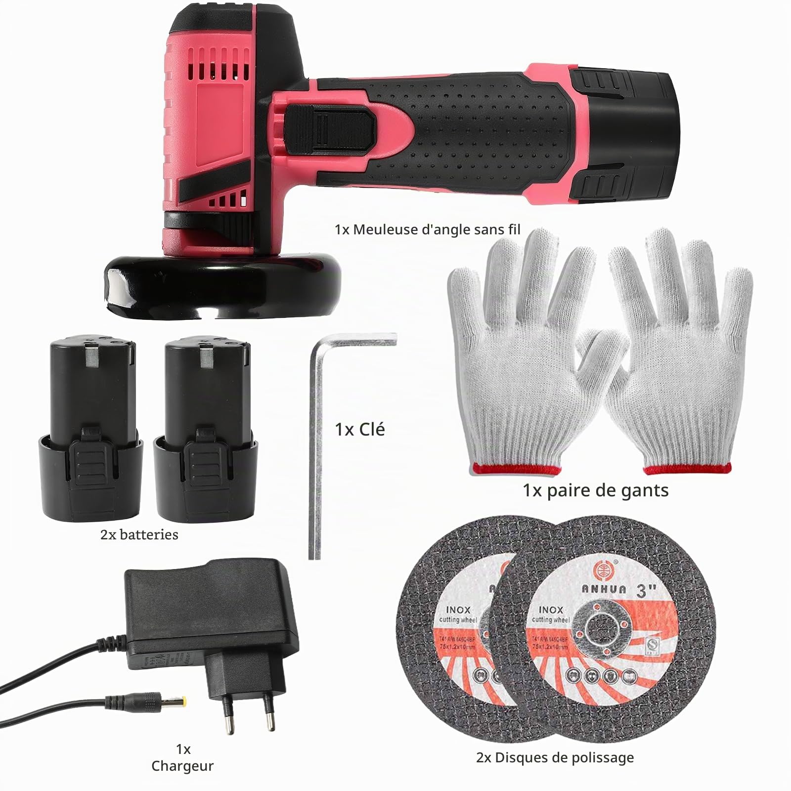 Mini Meuleuse D'Angle Sans Fil, 12V Professional Disqueuse Sans Fil avec 2 * 2000mAh Batterie, 2 Disques, 19500RPM Outil de Découpe Électrique pour Meuler, Polir, Couper