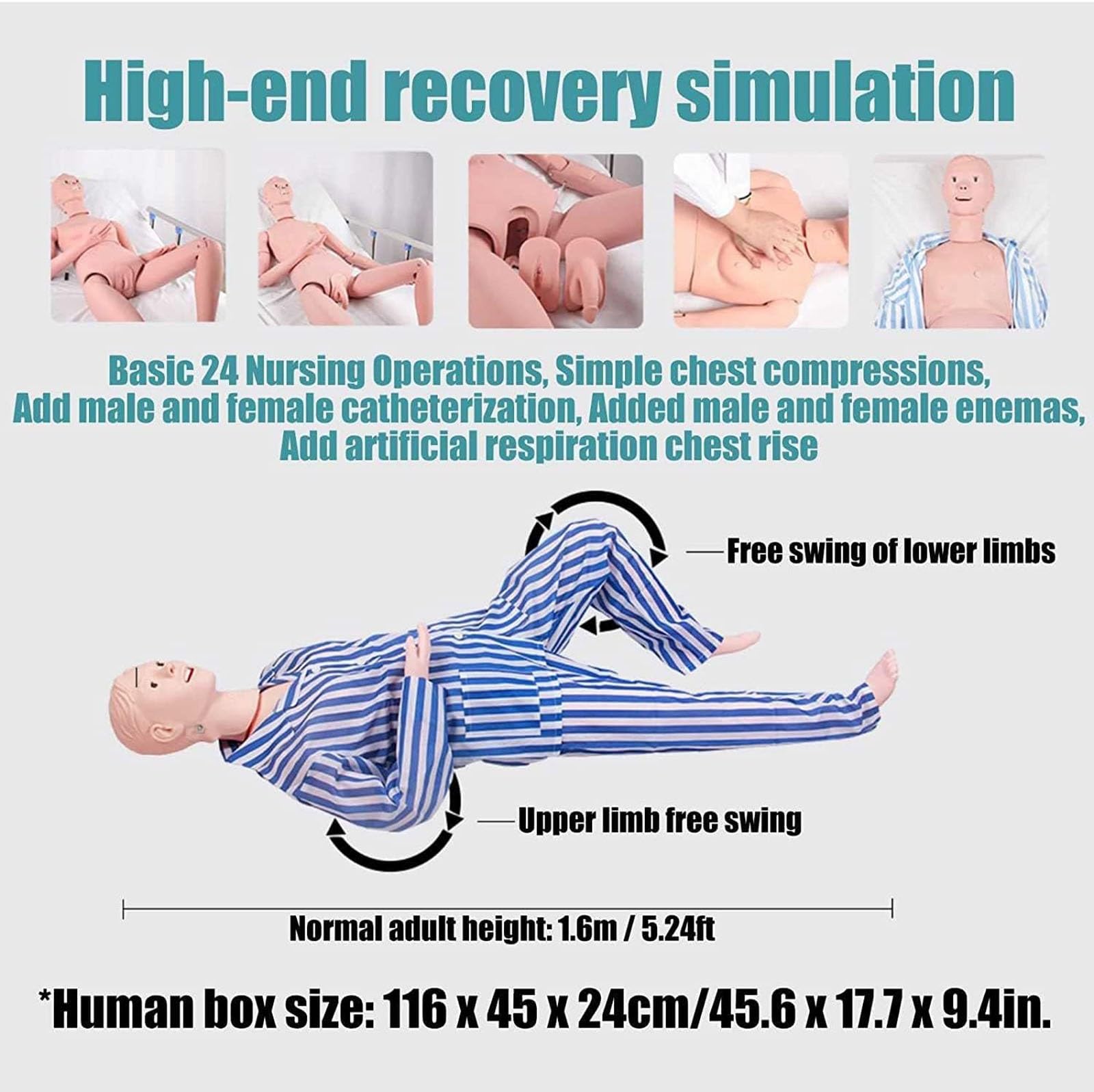 Wielofunkcyjny ludzki manekin do opieki nad pacjentem Realistyczny symulator Manekin męski Ludzki model anatomiczny Pełny rozmiar ciała dla studentów Edukacja Nauczanie umiejętności szkolenia medyczne