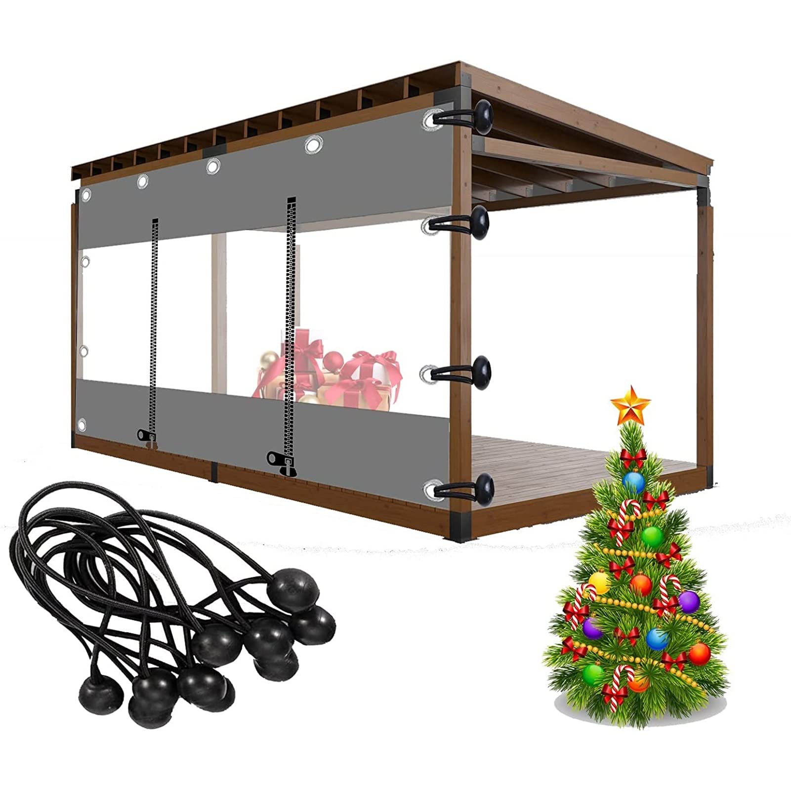 Wasserdichte Outdoor-Vorhänge mit Reißverschluss, transparente PVC-Plane, Seitenteile für Pavillon, Pergola und Terrasse, 460 x 250 cm, Gartenüberdachung