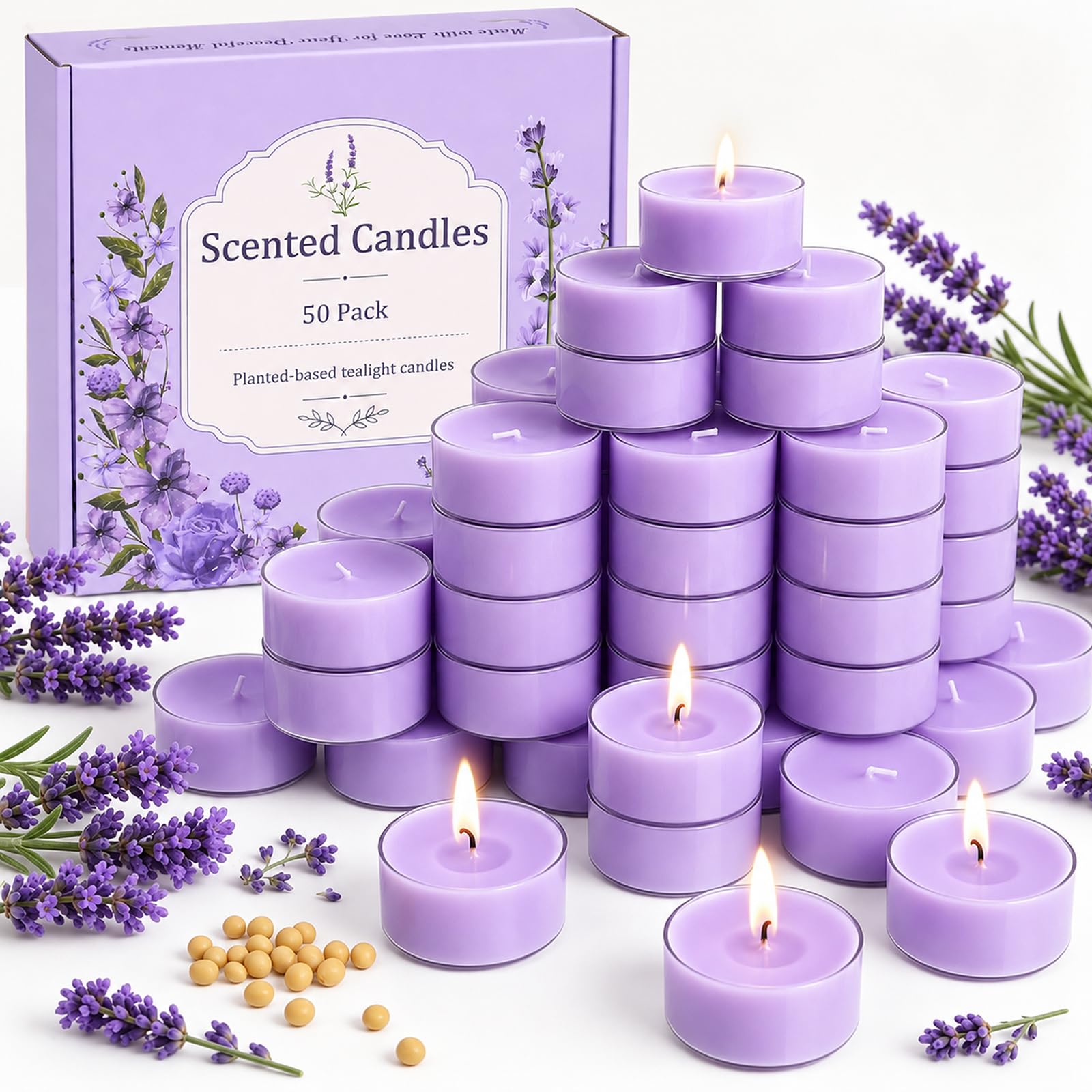 50 Pack Scented Tealight Candles Gifts Set for Women - Lavender, 8 Hour