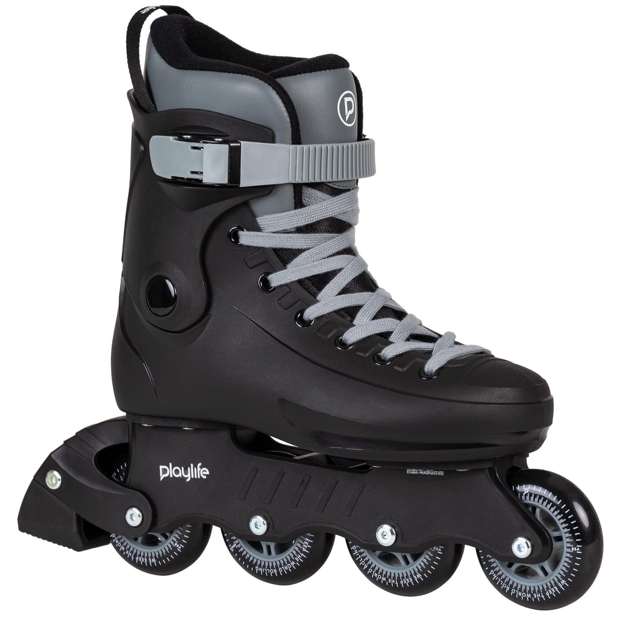 Playlife Rave Black 80 Rollers en ligne, noirs, pour homme et femme, taille 39-46, rollers rétro avec roues 80 mm/85 A, roulements à billes ABEC 7