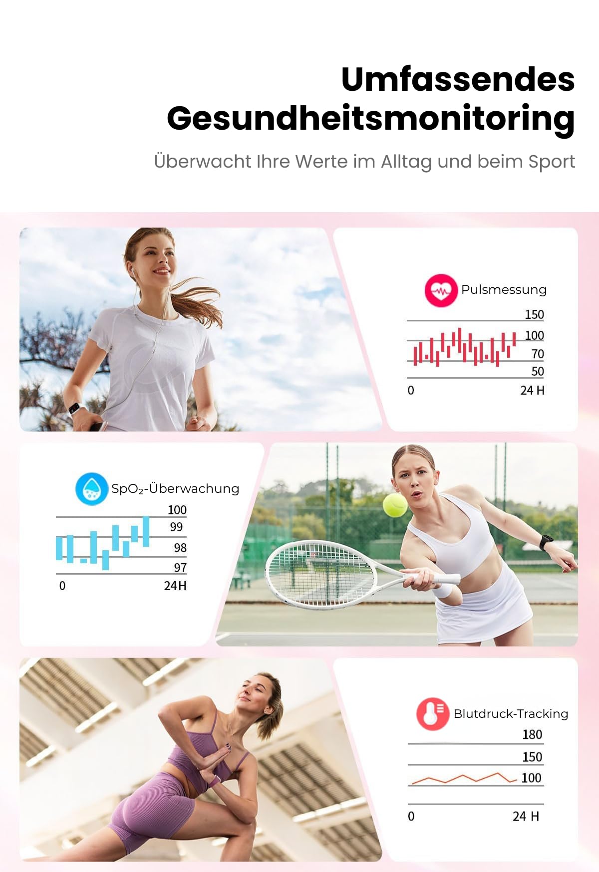 Smartwatch damski IW5 Lilac, wyświetlacz TFT 1,75", rozdzielczość 249 x 296, Smart Watch kompatybilny z systemem Android, Fitness Tracker, funkcje zdrowotne – fioletowy + złota bransoletka z