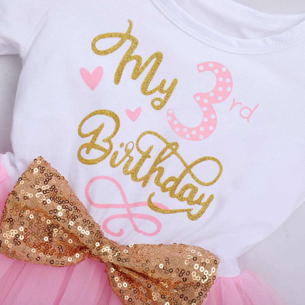 ODASDO Baby Girl Toddler Kids 1st / 2nd / 3rd Birthday Party Dress Short Sleeve Princess Tulle Dress with Headband - Image 2