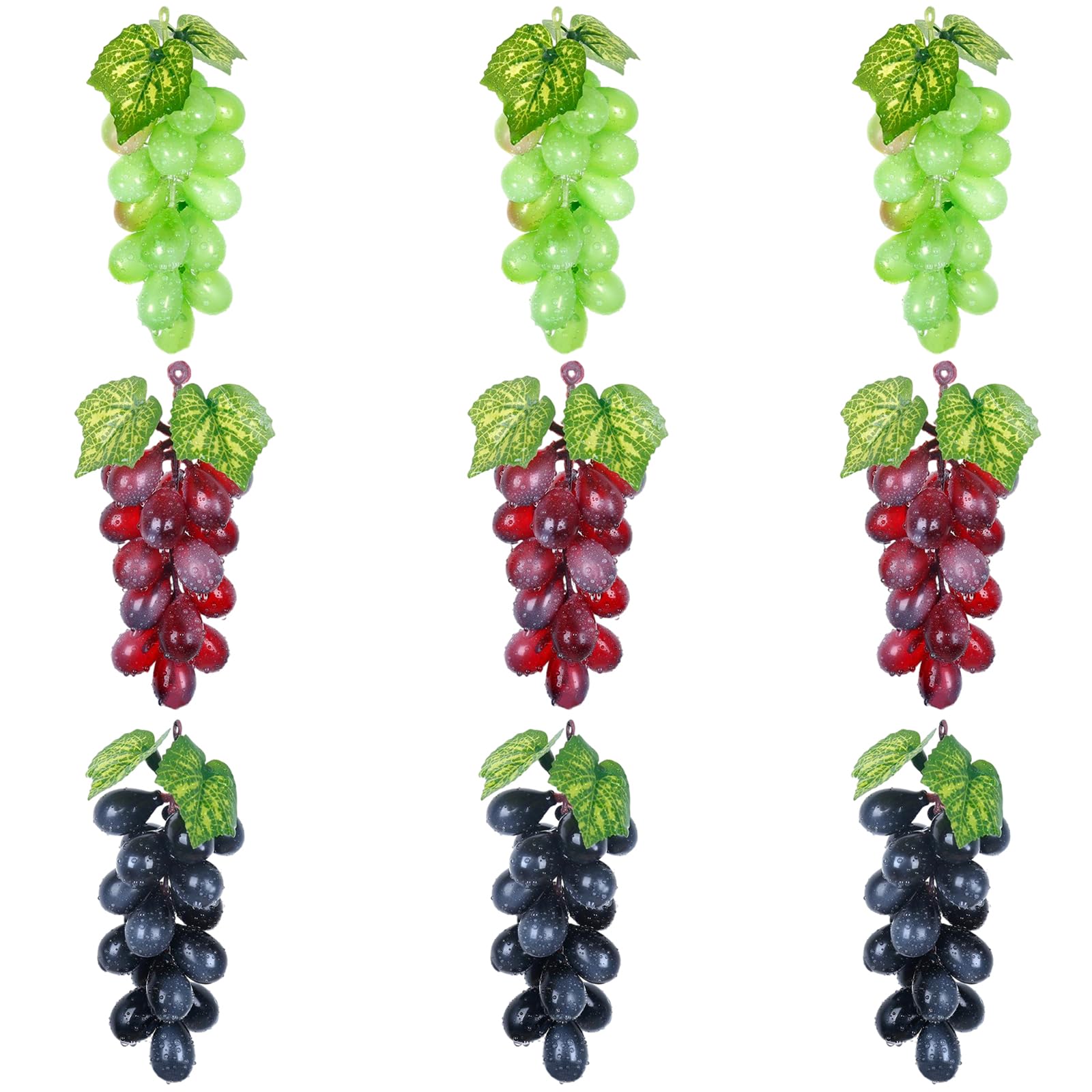 9 Piezas Racimos Uvas Artificiales, Uvas Artificiales Realistas, Uvas de Plástico Falsas Decoración, para Decoración de Vino, Apoyos Artificiales de la Fruta (18 Uvas)