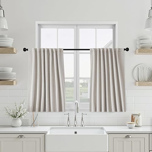 Miniatura 25 de UHITECH Cortinas Opacas de Lino Natural para Sala de Estar/Dormitorio Ventana Pequeña 54 Pulgadas de Largo Juego de 2 Paneles Cortina Opaca Pestaña