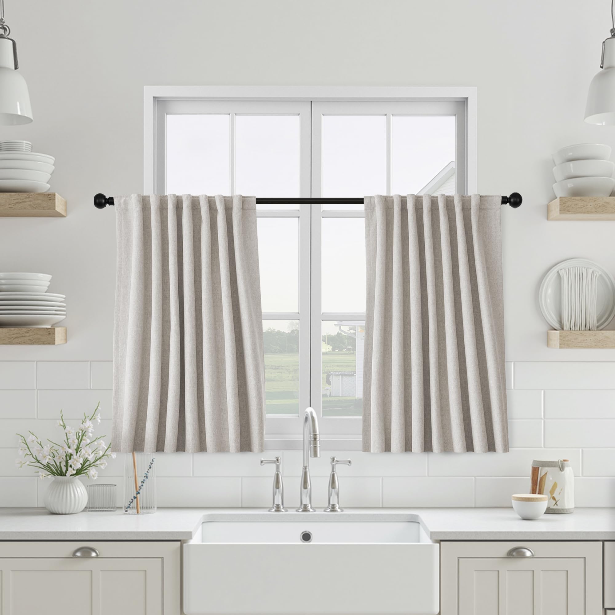 UHITECH Bedroom Blackout Curtains 35 Inch Long Linen Blend Short Black Out Curtain for Living Room Back Tab Cafe Thermal Insulated Sliding Door Drapes