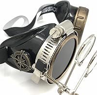 Vista 16 de UMBRELLALABORATORY Gafas de estilo victoriano Steampunk con diseño de brújula y lupa ocular, gafas para rave A.clear