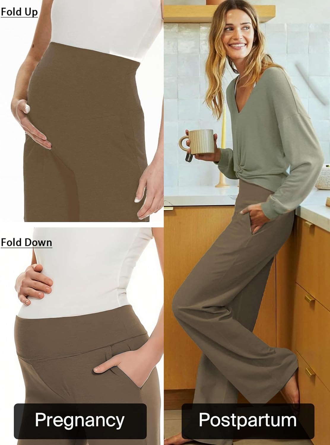 Ecavus 3-Pack Women's Maternity Pants Over Belly Soft Lounge Palazzo Pants Stretch Wide Leg Pregnancy Trousers with Pockets - Image 3