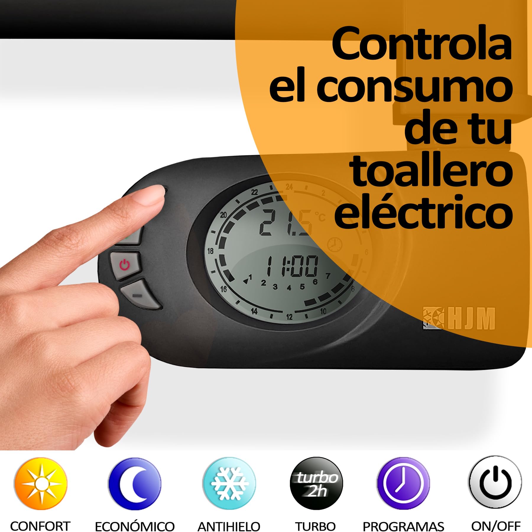 HJM Radiador Secatoallas Bajo Consumo NOOR 750, Programación 24/7, Turbo 2 Horas, 750W, Negro