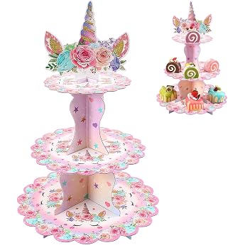 DeBizz Cupcake Stand Cake Stand 3 Tier Cake Stand Doughnut Stand Unicorn Decoration Children's Birthday Tower Holder Unicorn Muffin Decoration Cake Stand for Party