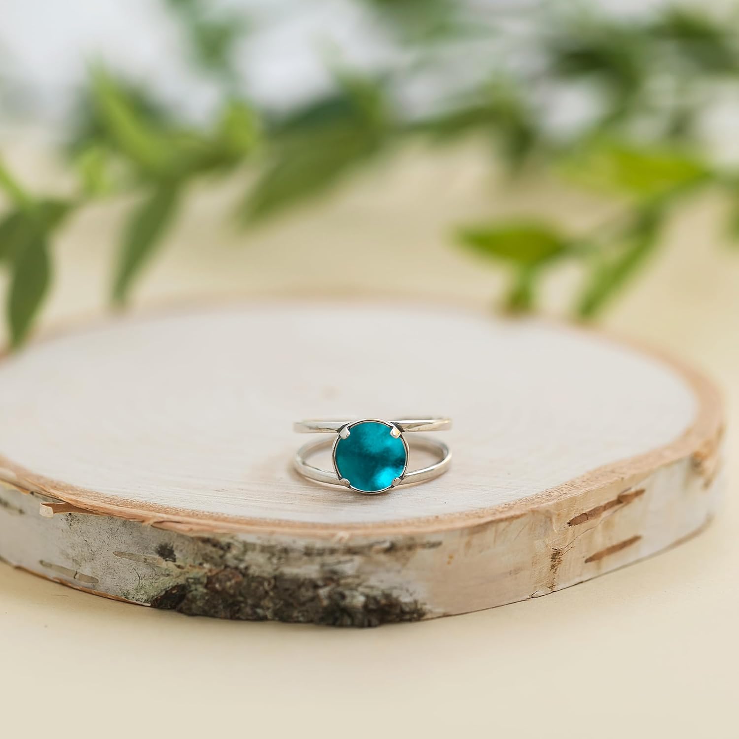 Bottled Up Designs Handmade Double Band Adjustable Ring, Recycled Bottle Glass, Sterling Silver, Eco Friendly, Made in USA, Birthday Gift, Mothers Day, Anniversary