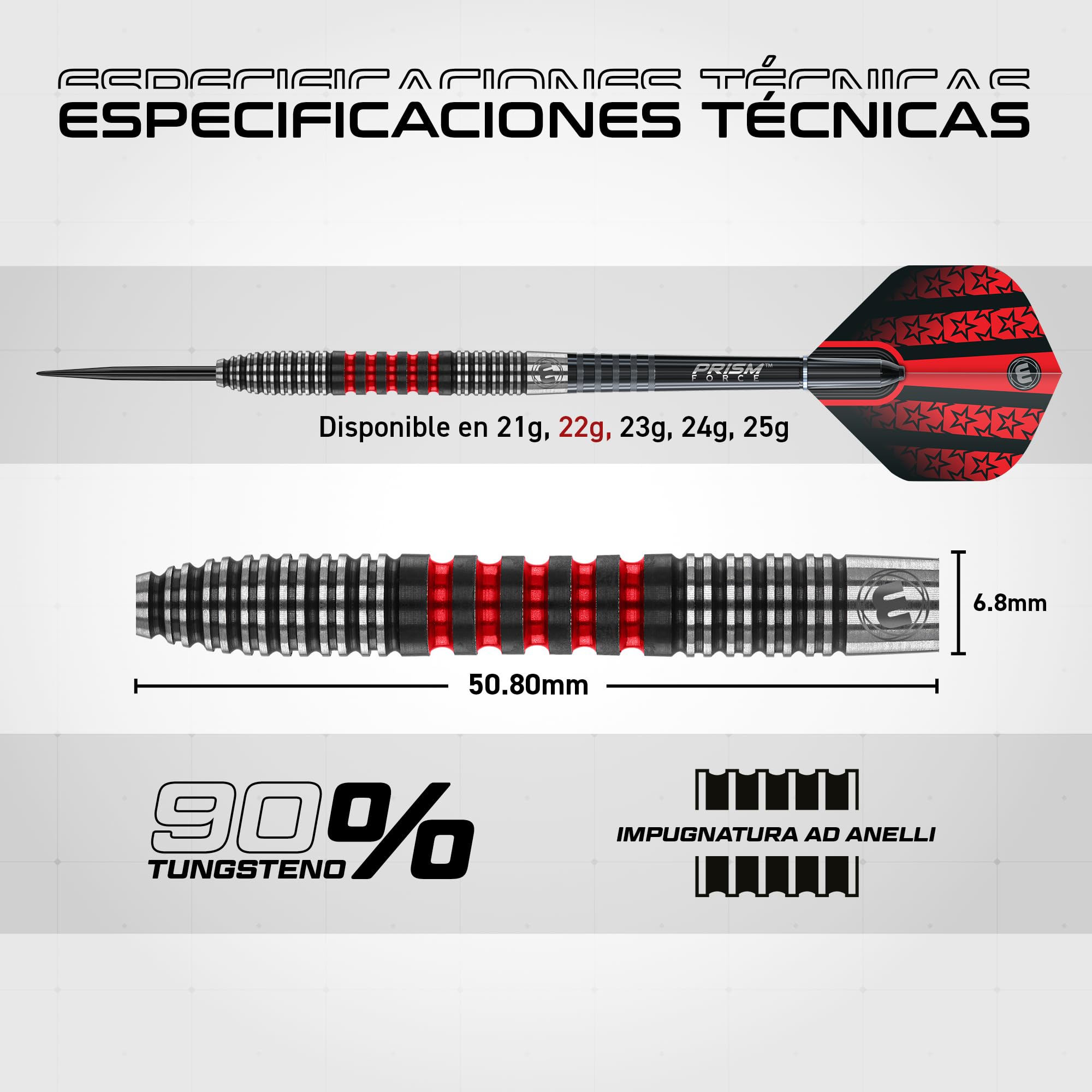 WINMAU Joe Cullen Special Edition - Juego de dardos de acero profesional de 22 g, 90% tungsteno, con vuelos y cañas