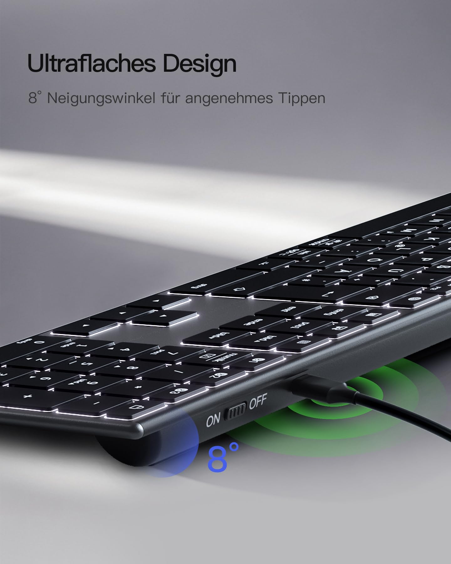 Inateck Tastiera wireless, funzione AI con 3 canali Bluetooth, layout tedesco QWERTZ, tasti silenziosi, compatibile con iPadOS Android, Windows, KB06007