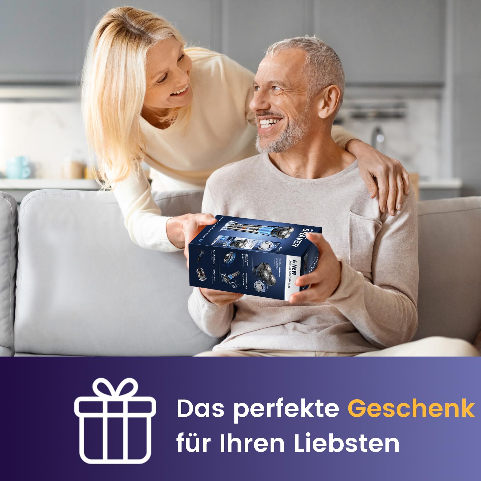 Skycool Rasierer Herren Elektrisch, 3-in-1 Elektrischer Rasierer für Herren Nass und Trocken, IPX7 Wasserdicht Rotationsrasierer mit Pop-Up Trimmer & LED-Display, Schnellladung, Geschenke für Männer