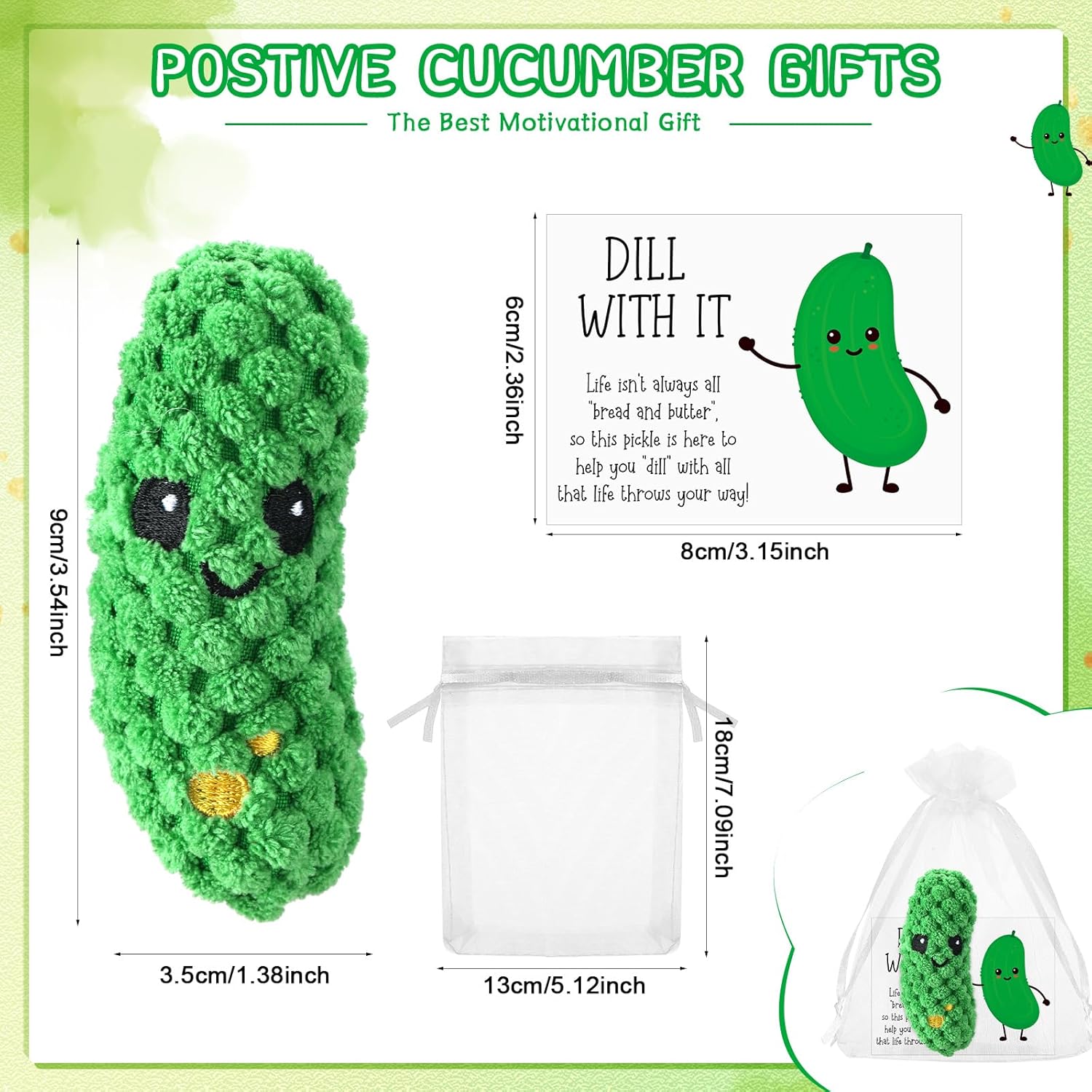 24 Set Crochet Pickle Gifts with Support Cards Bulk Positive Employee Appreciation Party Favors for Office Coworker Staff Employees Nurse Students Inspirational Cucumber (Classic)