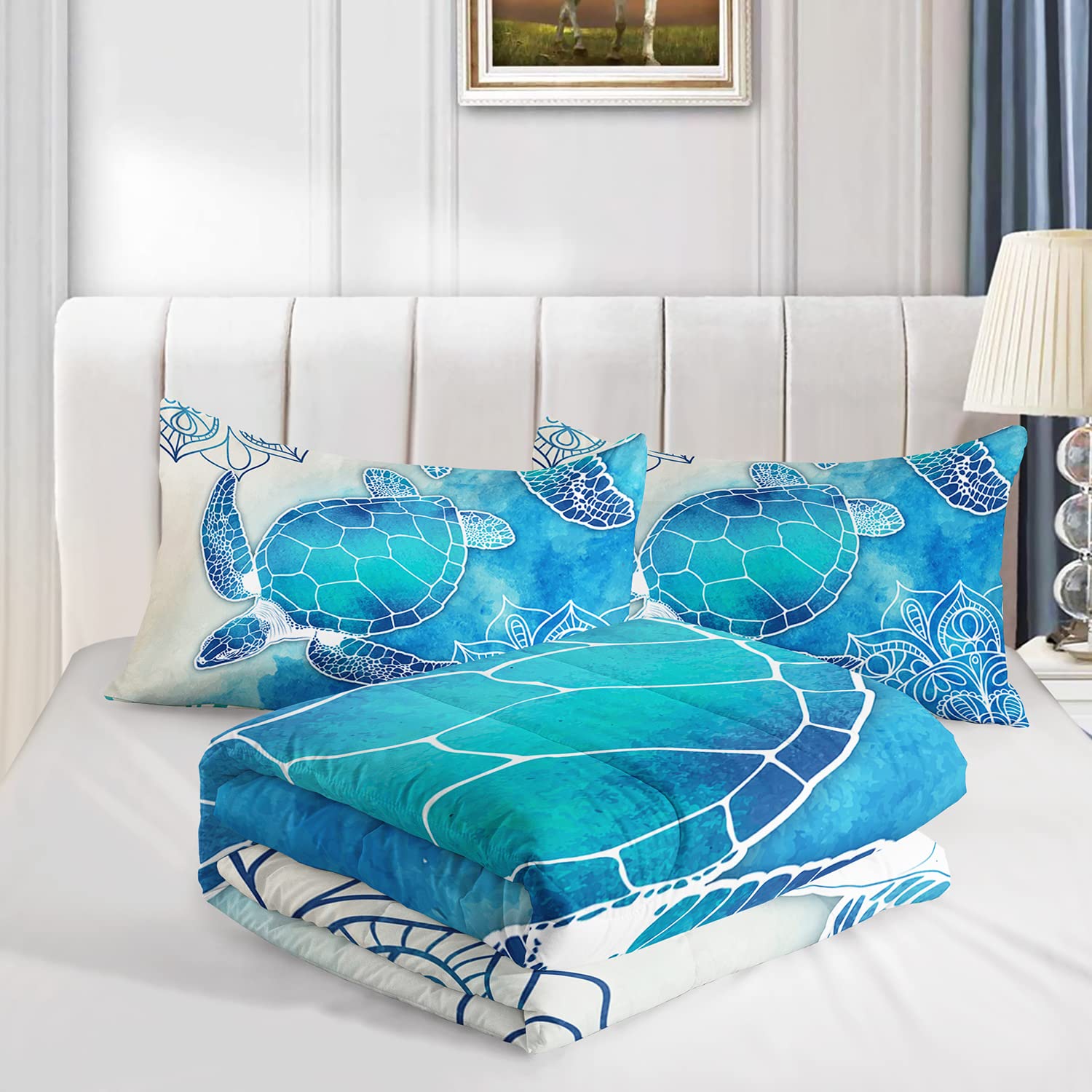 QOOMO Turtle Ocean Comforter Set Twin Size - 3 Piece Blue Bedding Set With Comforter & 2 Pillowcases (Down Alternative) - View #12