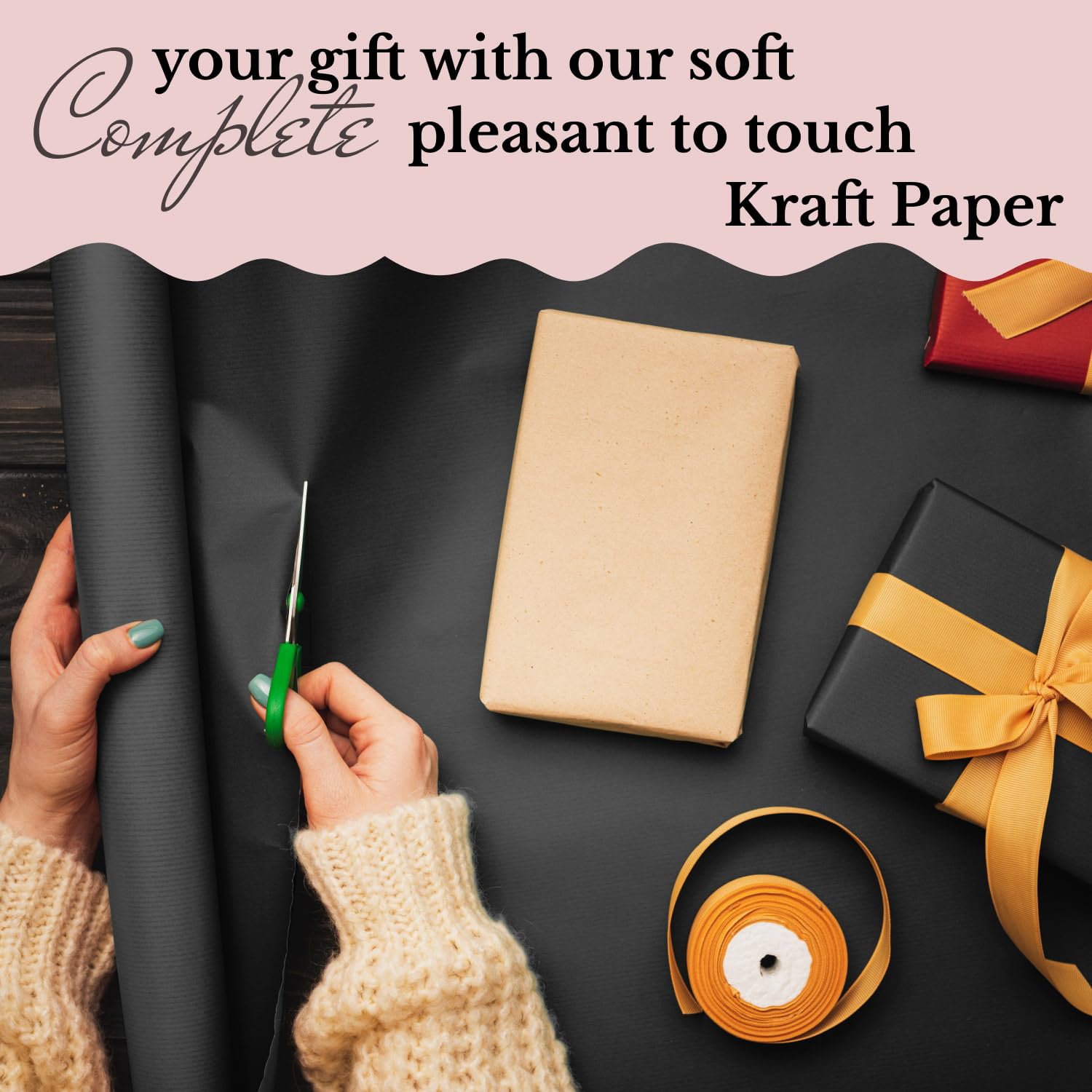 Paclord Black Kraft Florist Paper Roll - 18" X 100 Ft (1200"), 45 Lbs Thickness For Flower Bouquets