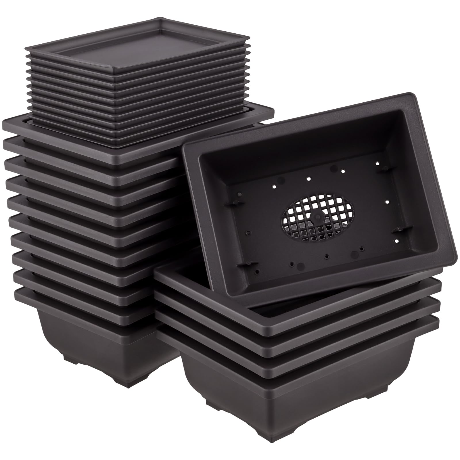 MUKSUET 15 PCS 6.5 Inch Bonsai Training Pots with Drainage Trays, Plastic Bonsai Tree Growing Pots
