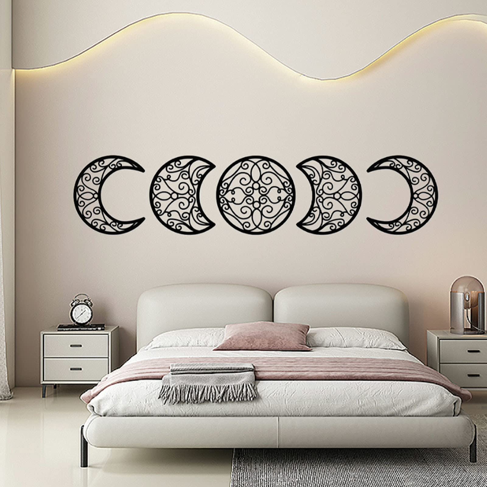 5 piezas de decoración de la luna decoración de pared de madera fase lunar colgante de pared estilo bohemio dormitorio decoración de pared del hogar, arte estético lunar bohemio para 8