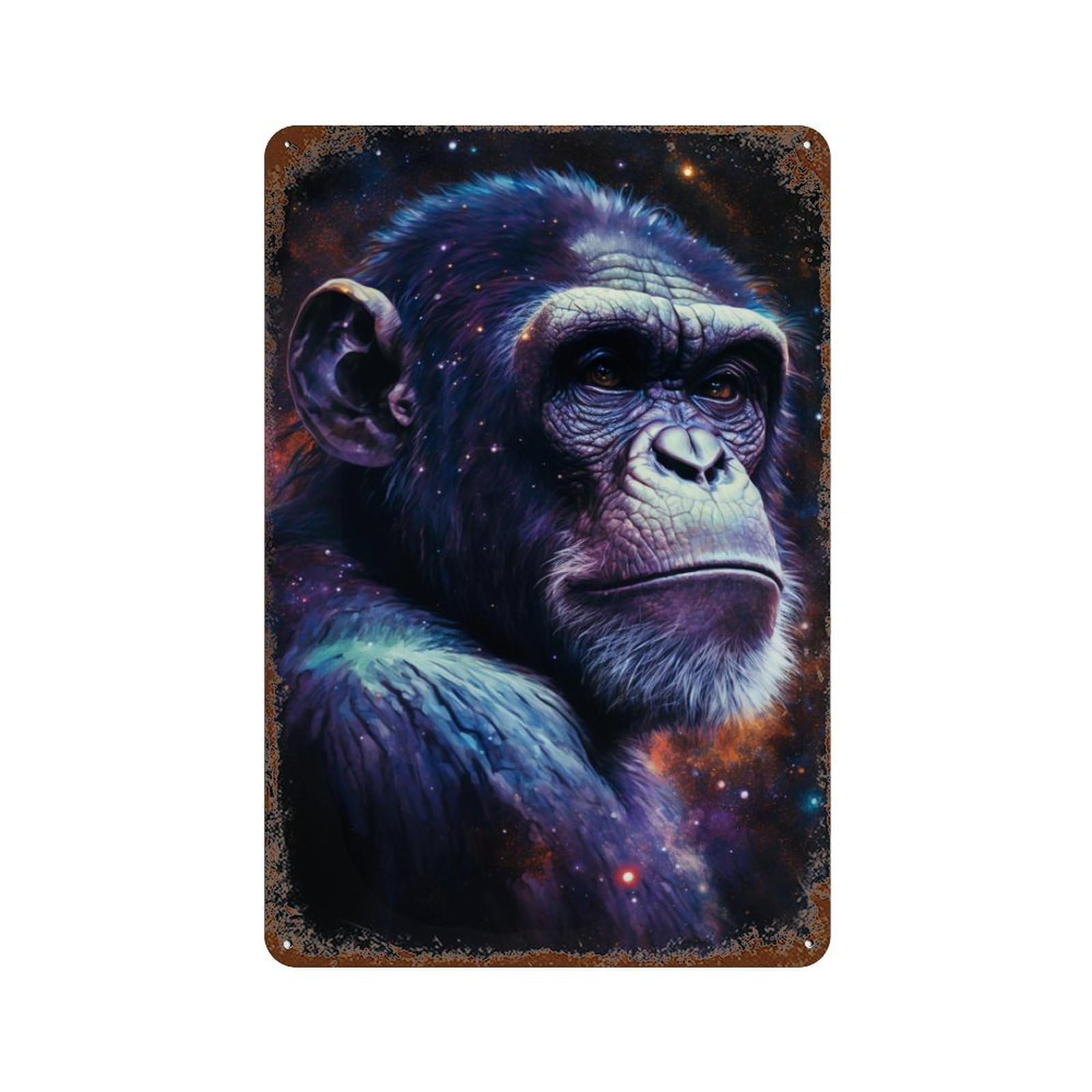 Garage Style Chimpanzee Galaxy Portrait-3 Distressed Metal Wall Sign 11.8"x7.9", Shabby Chic Decor for Bar And Workshop