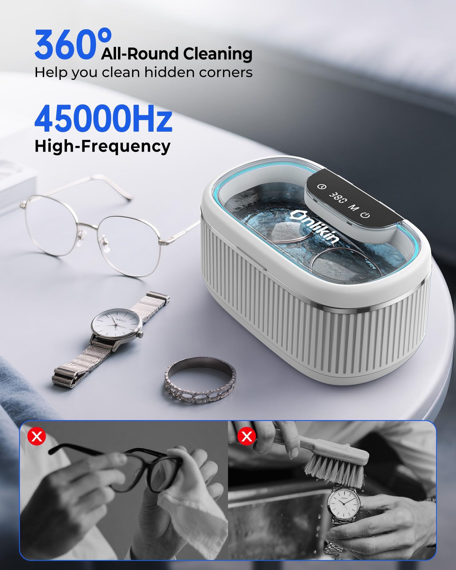 Limpiador ultrasónico de joyas, 35 W, 45 kHz, limpiador de retención, 5 temporizadores y 3 modos de potencia, gafas, anillos, correa de reloj, dentaduras postizas, 20 unidades