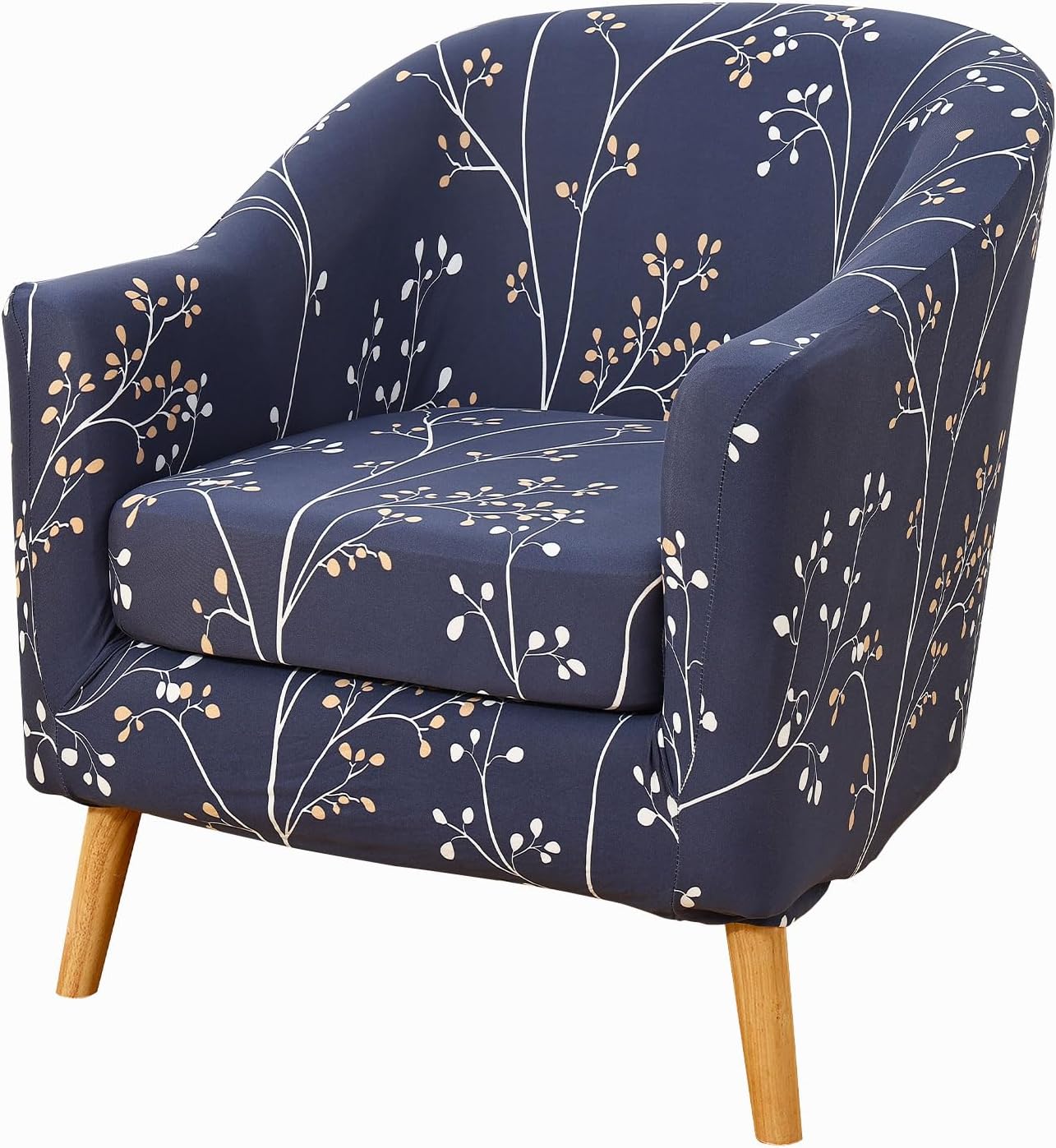 hyha 2 Pieces Printed Tub Chair Slipover with Cushion Cover, Removable Stretch Club Chair Cover for IKEA Tullsta, Armchair Slipover Furniture Protector for Living Room, Grey