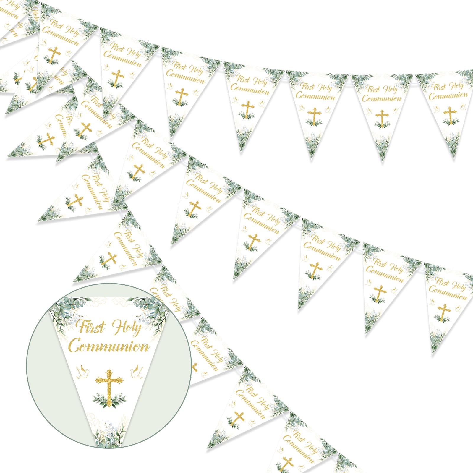 Jollyboom First Holy Communion Decorations Sage Green, 3 Pack First Holy Communion Banners