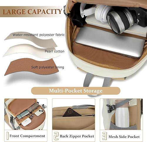 Miniatura 6 de Mochila de senderismo para hombres y mujeres, mochila de viaje ligera de 25 litros para acampar al aire libre, Blanco y marrón, Mochilas Daypack