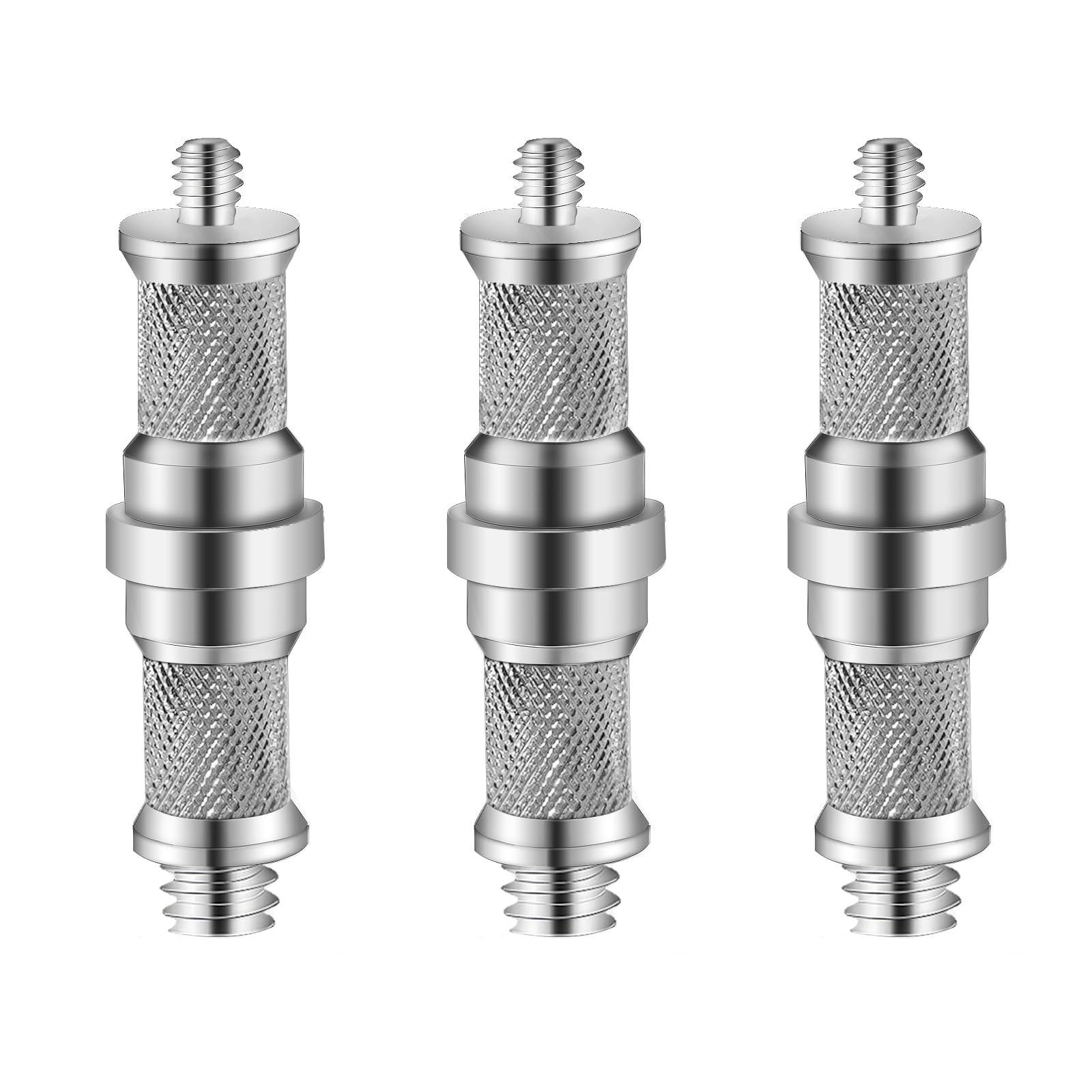 Wellmaking 3 Pieces Standard Knurled 1/4 to 3/8 inch Metal Male Convertor Threaded Screw Adapter Spigot Stud for Light Stand, Hot Shoe/Cold Shoe