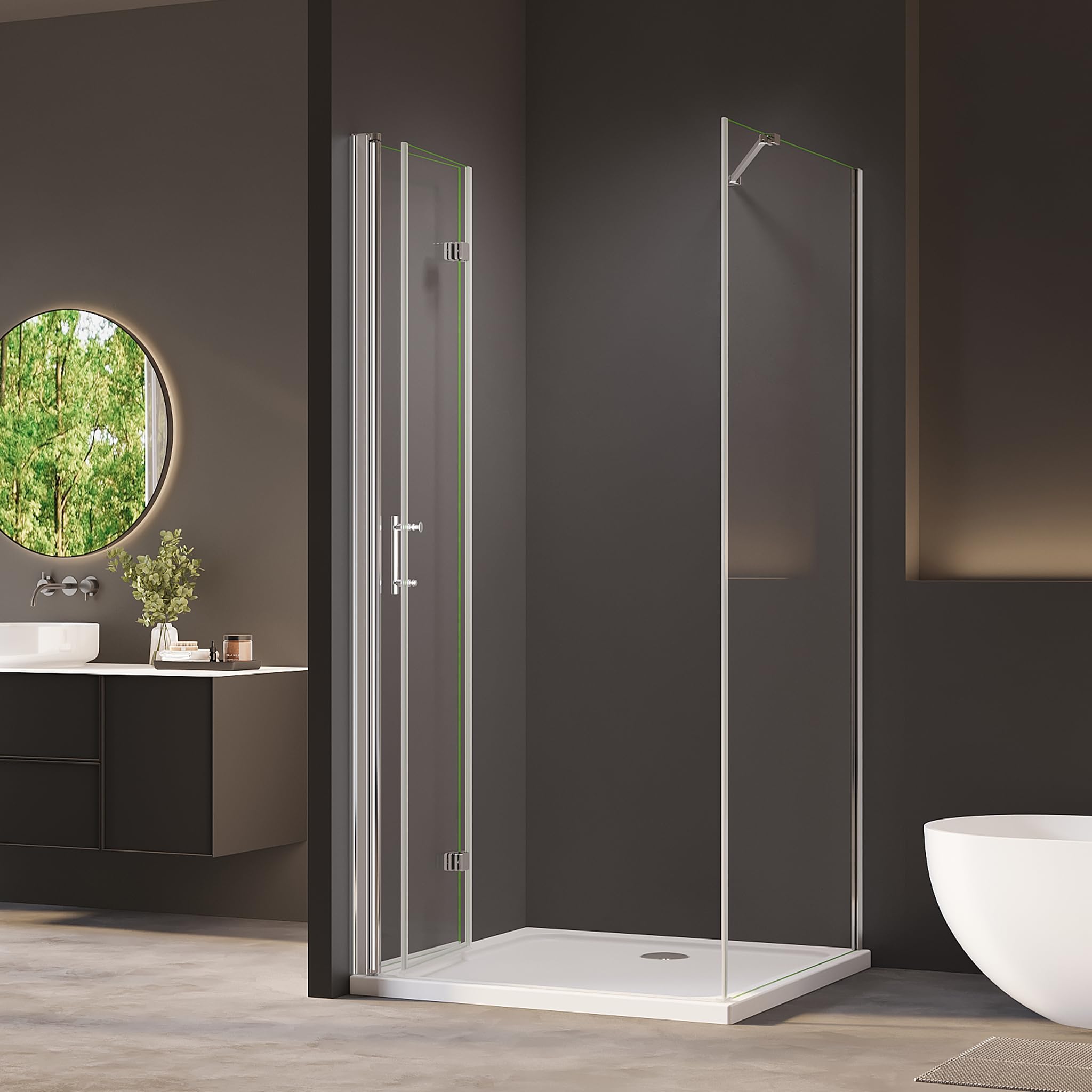 Duschkabine Falttür mit Seitenwand 90x70 cm Eckeinstieg Dusche Rahmenlos Duschabtrennung Eckdusche aus 6mm ESG Sicherheitsglas mit Nano-Beschichtung, Höhe 195 cm