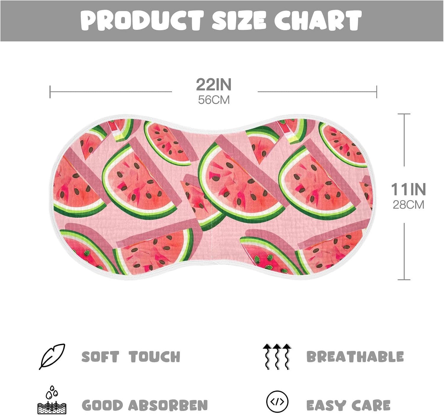 Cartoon Watermelon Muslin Baby Burp Cloths Feeding Cloths Face Towel Soft and Absorbent Bibs for Newborn Boys Girl- 4 Pack