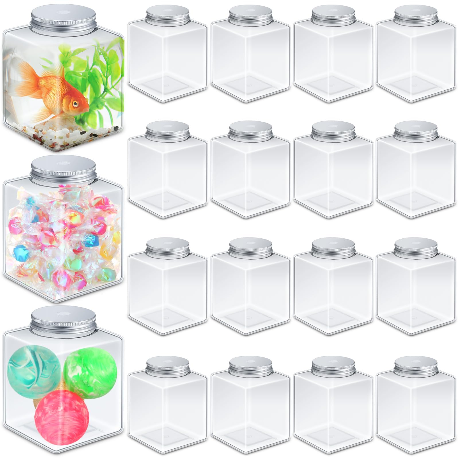 Domensi 20 Pack 17oz Plastic Fish Bowl with Lids Clear Mini Drink Plastic Ivy Bowls Shatterproof Carnival Fishbowl Vases for Candy Games Fish Carnival Party Decoration Supplies Favor