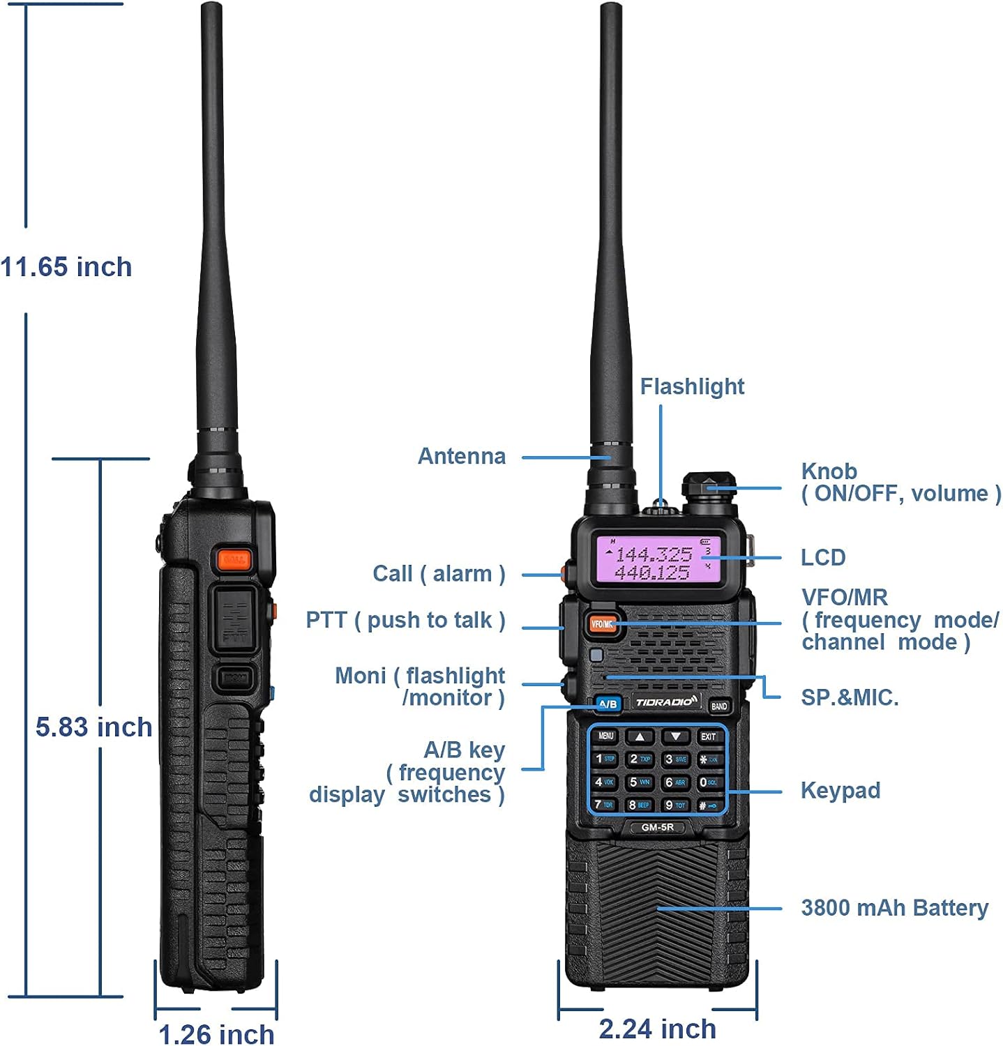 TIDRADIO GM-5R GMRS Radio, Two Way Radio Gmrs Repeater Capable, with 3800mAh Battery, Dual Band Scanning Receiver and NOAA Weather & Alarm GMRS Handheld Radio for Survival Gear Hiking Hunting (2 Pack)