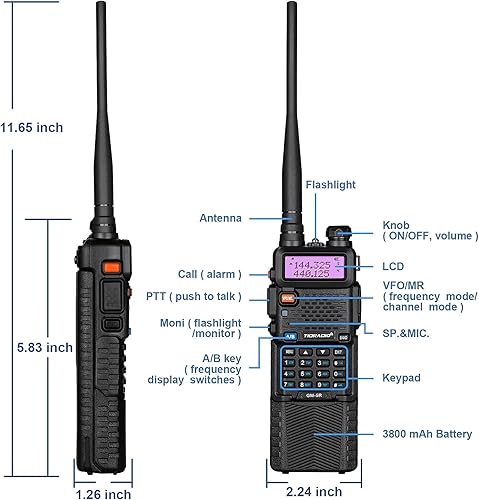 Miniatura 6 de TIDRADIO Radio GM-5R GMRS, radio bidireccional GMRS repetidor capaz, con batería de 3800 mAh, receptor de escaneo de doble banda y radio de mano