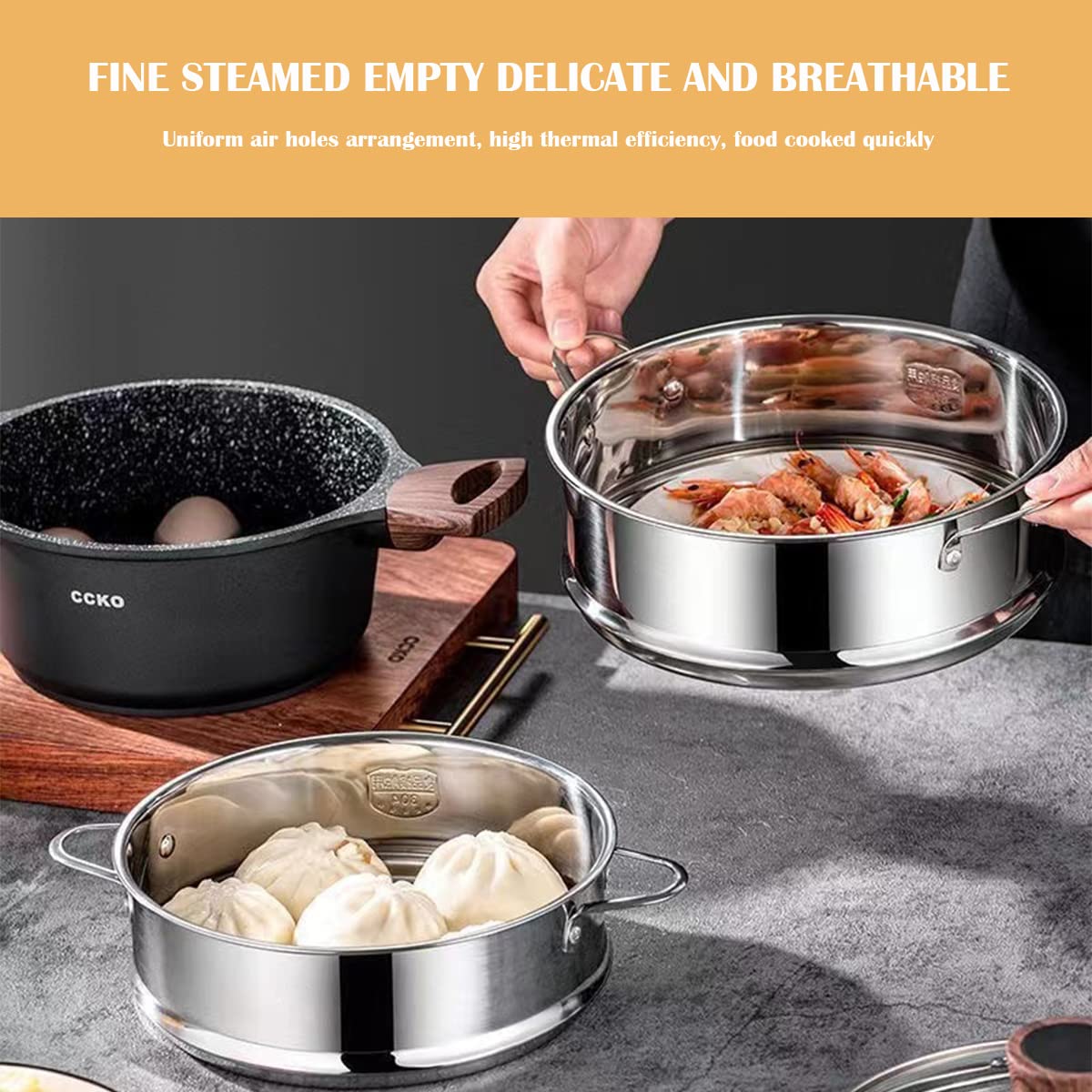 Cuiseur vapeur rond en acier inoxydable de 17,8 cm, panier de cuisson vapeur pour cuisine, raviolis et petits pains (18 cm)