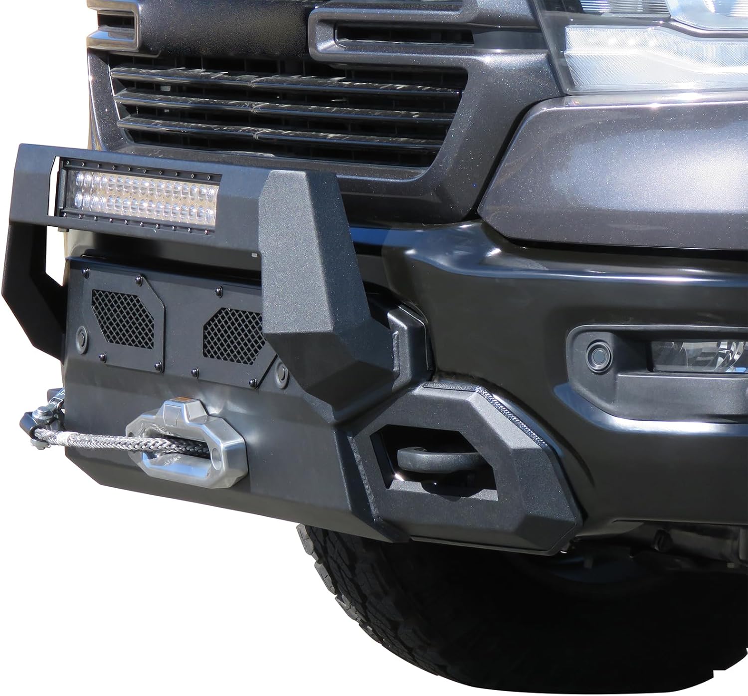 Black Horse Armour III Heavy Duty Front Winch Bumper Kit & Winch Textured Black Compatible with 2019-2024 Ram 1500-AR3HD30-W12
