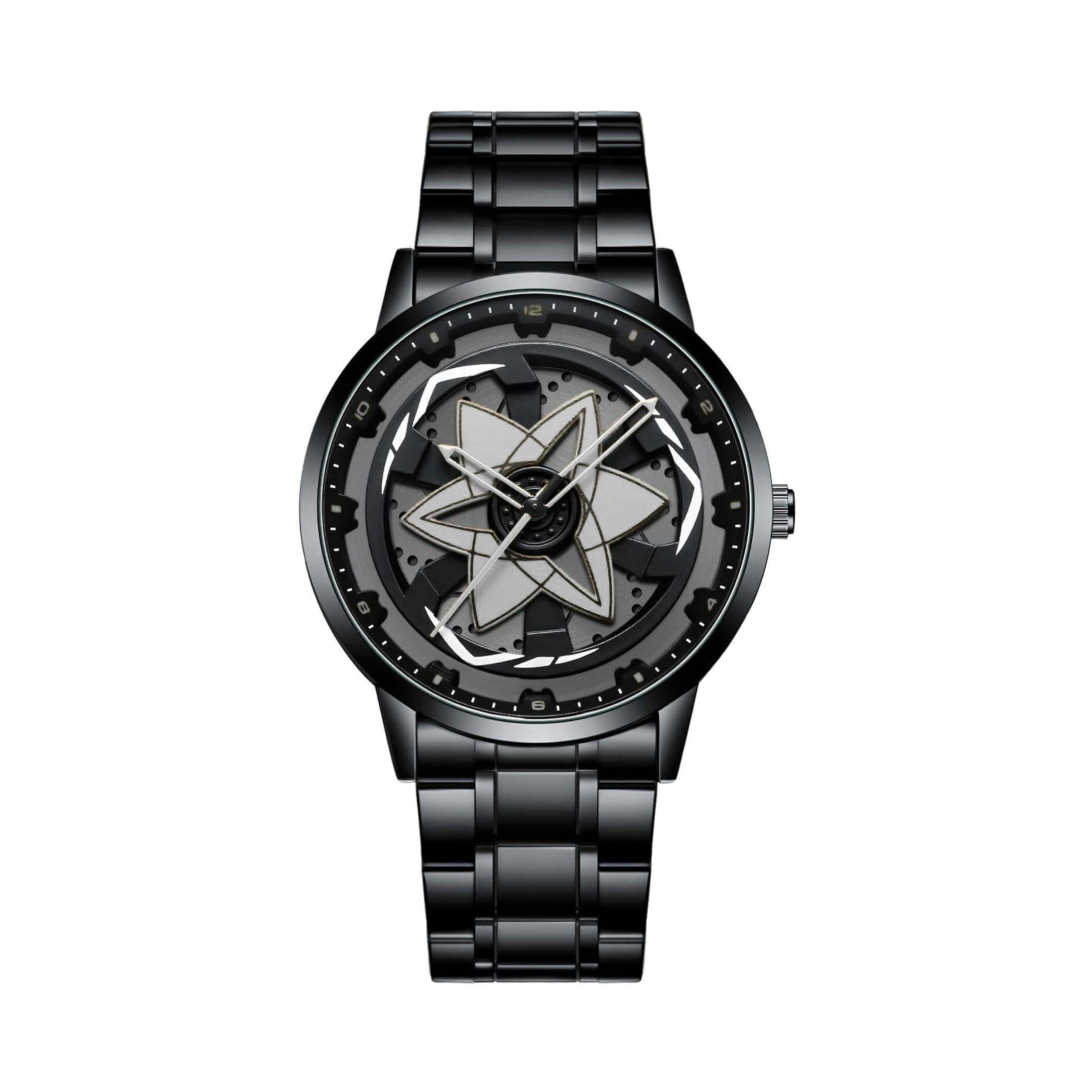 GOLDENIZE FASHION Branded Men's Sport Quartz Watch Ninja Wheel Dial 360 Rotating Casual Fashion Stainless Steel Alloy Mens & Boy's Luxury Metal Gift Creative Watch (White)