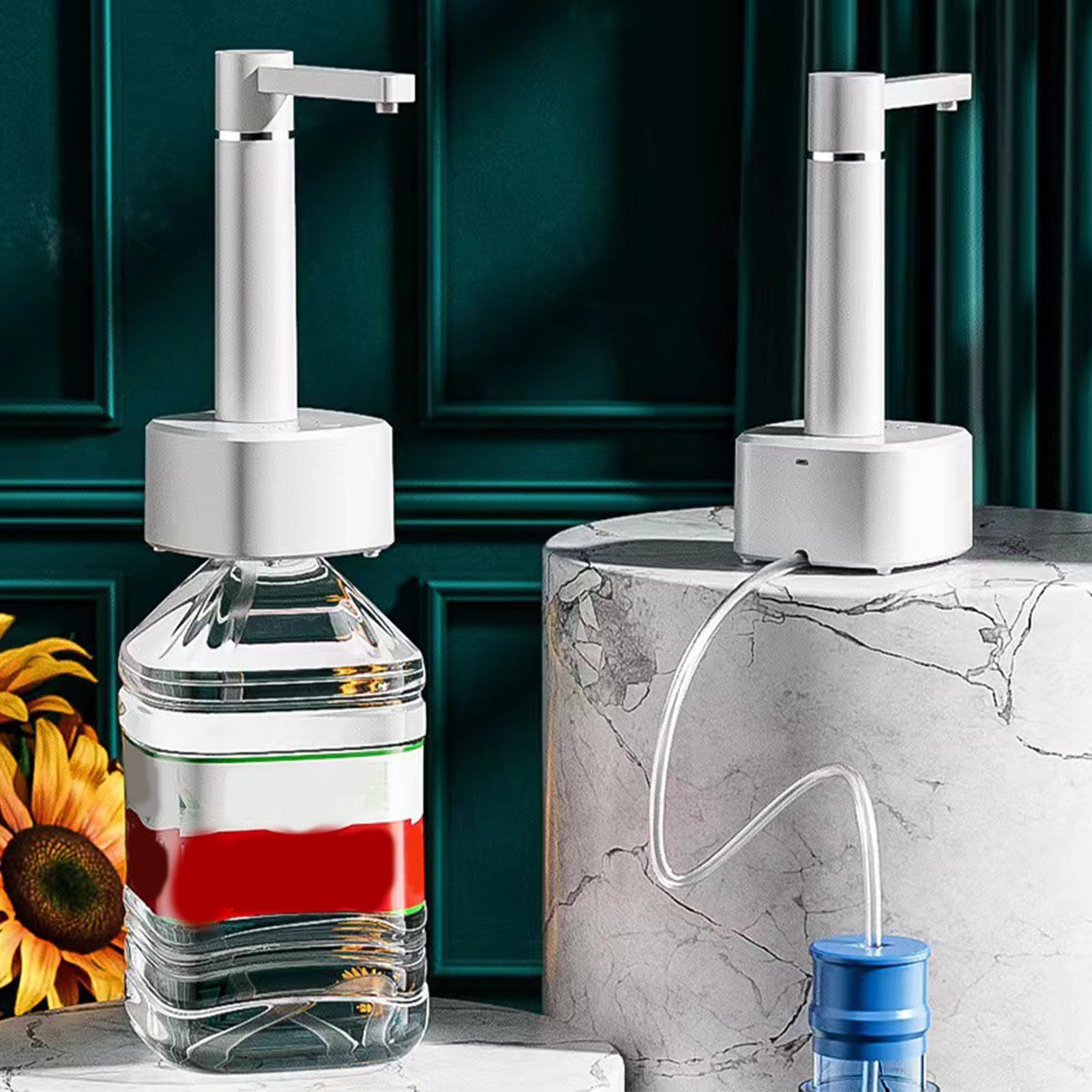Dispensador de Botellas de Agua de Escritorio, dispensador de Agua automático, Jarra para Beber Recargable por USB, Bomba de Botella, encimera para Cocina casera (Blanca)
